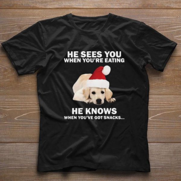 Awesome Labrador He Sees You When You’re Eating He Knows When You’ve Got Snacks Christmas shirt 1