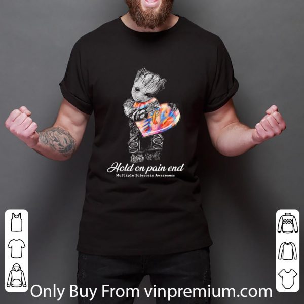 Premium Marvel Baby Groot Hold On Pain End Multiple Sclerosis Awareness Heart Hippie shirt 3