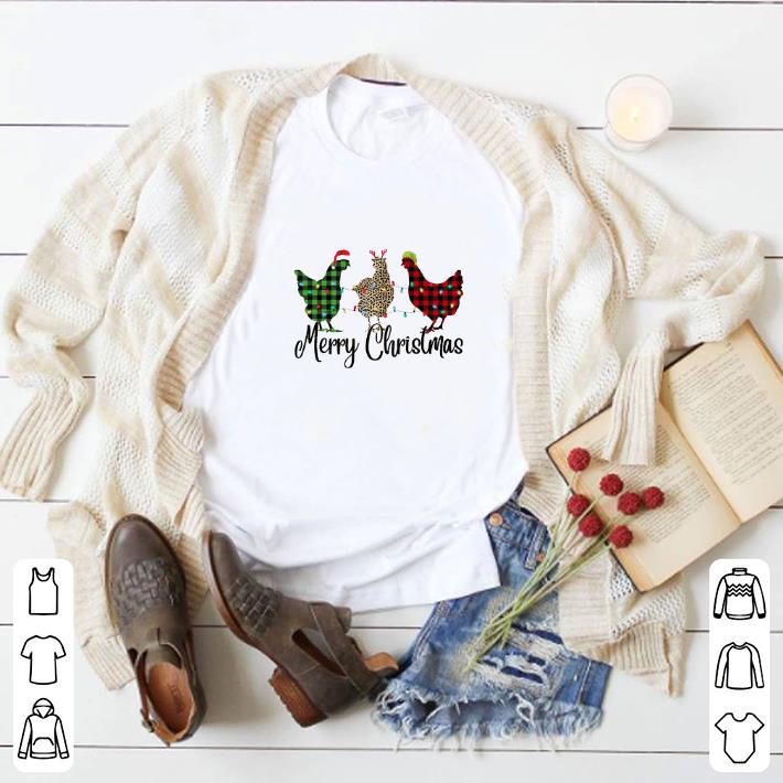 Funny Chickens Leopard Plaid Lights Merry Christmas shirt