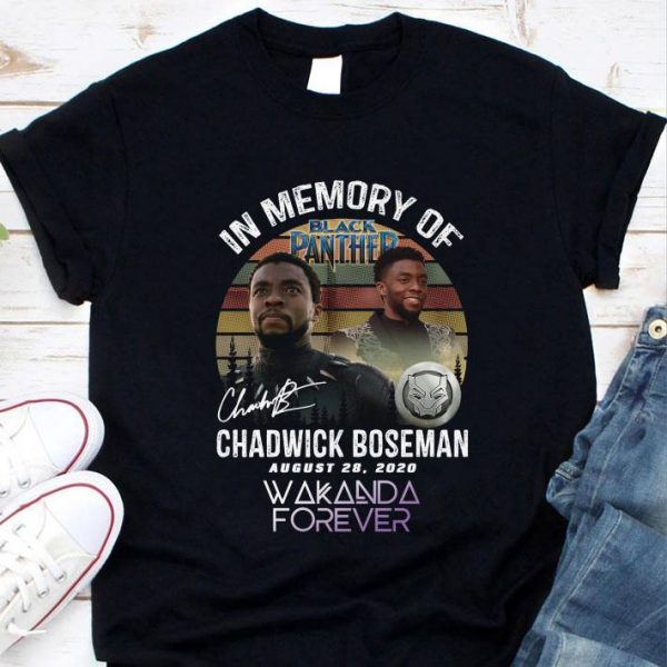 Hot Vintage In Memory Of Black Panther RIP Chadwick Boseman Signed August 28 2020 Wakanda Forever shirt 1