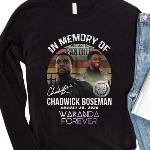 Hot Vintage In Memory Of Black Panther RIP Chadwick Boseman Signed August 28 2020 Wakanda Forever shirt 4