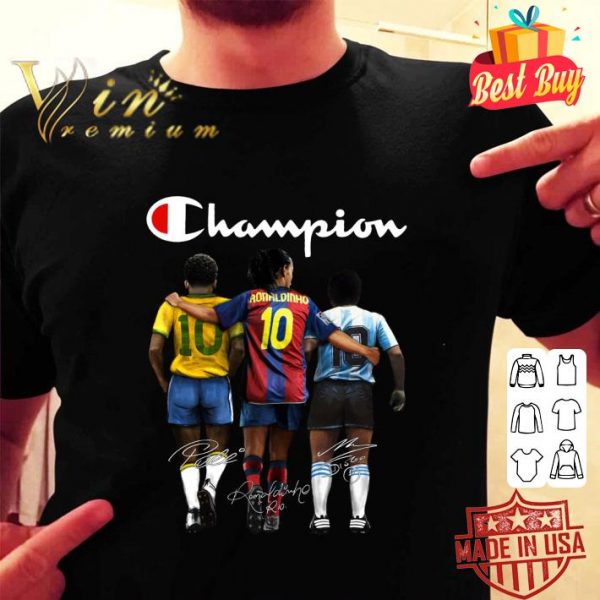 Funny Logo Champion No. 10 Pele Ronaldinho Diego Maradona Signatures shirt 2