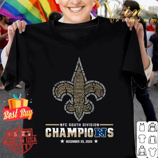 Hot Names New Orleans Saints NFC South Division Champions December 2020 shirt 1