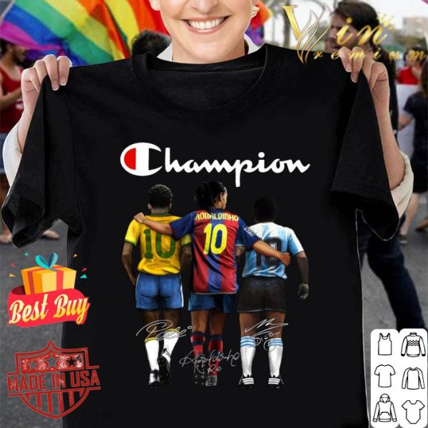 Funny Logo Champion No. 10 Pele Ronaldinho Diego Maradona Signatures shirt 1