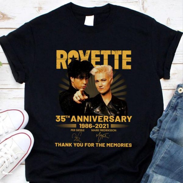 Awesome Roxette Band Rock 35th Anniversary 1986-2021 Signatures shirt 1