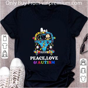 Original Snoopy And Charlie Brown Peace Love Autism Awareness Hippie bus shirt 4