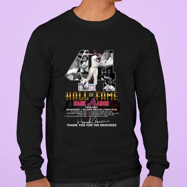 Awesome Hall Of Fame Hank Aaron 1934-2021 Milwaukee Braves Atlanta Braves 1954-1974 Signed shirt 3