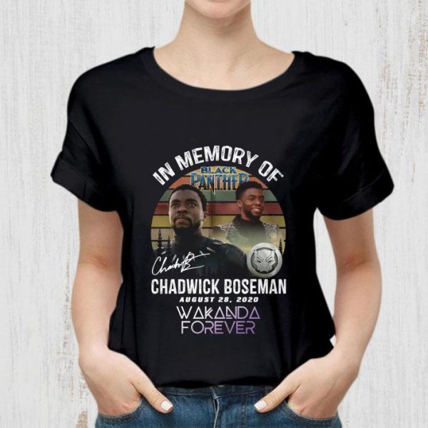 Hot Vintage In Memory Of Black Panther RIP Chadwick Boseman Signed August 28 2020 Wakanda Forever shirt 2