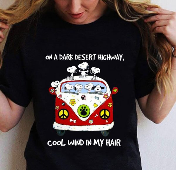 Official Hippie Bus Snoopy On A Dark Desert Highway Cool Wind In My Hair shirt 2
