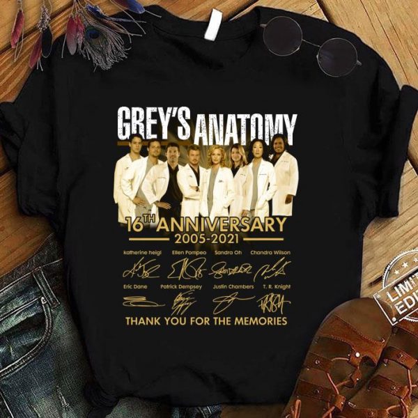 Funny All character Grey's Anatomy 16th Anniversary 2005-2021 Signatures shirt 1