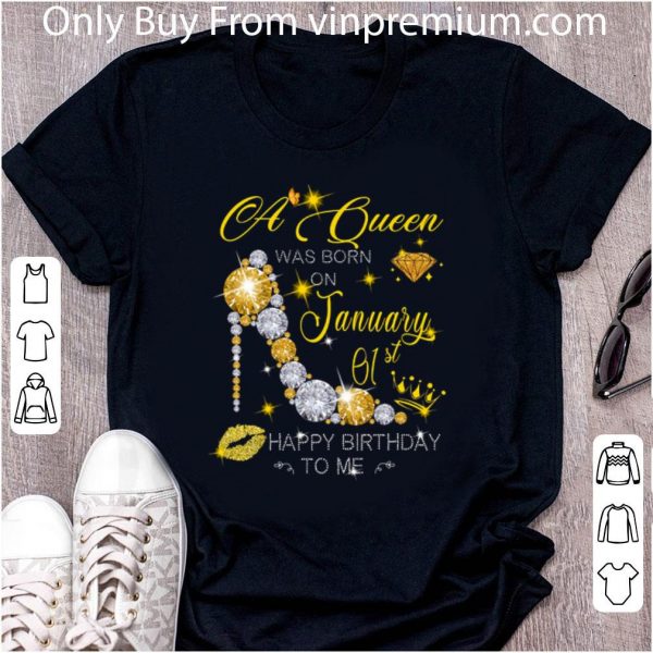 Awesome Glitter a queen was born on January 01st happy birthday to me shirt 2