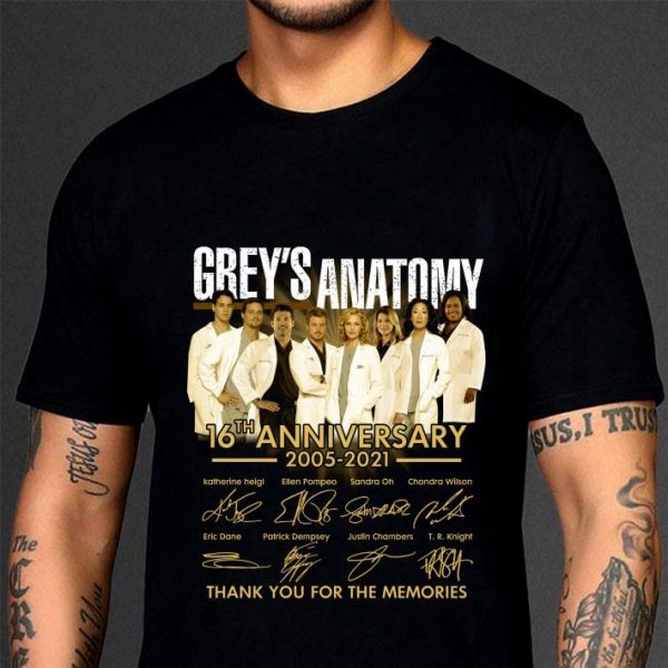 Funny All character Grey's Anatomy 16th Anniversary 2005-2021 Signatures shirt 3