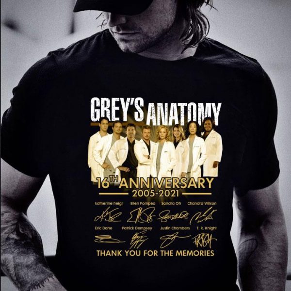Funny All character Grey's Anatomy 16th Anniversary 2005-2021 Signatures shirt 2