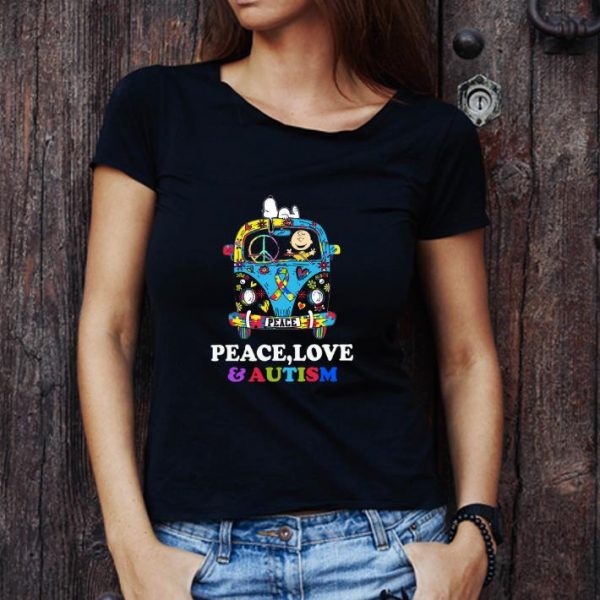 Nice Snoopy And Charlie Brown Peace Love Autism shirt 1