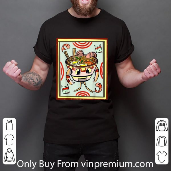Official Kawaii Ramen Robot Anime Cat Shrimp Japanese Ramen Noodles T shirt 3