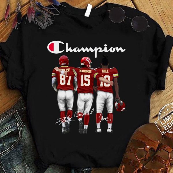 Original Champion Kansas City Chiefs Travis Kelce Patrick Mahomes II Tyreek Hill Signatures Shirt 1