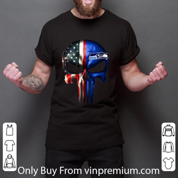 Awesome Punisher Skull American flag Seattle Seahawks shirt 3