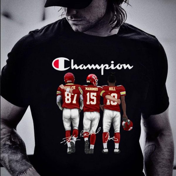 Original Champion Kansas City Chiefs Travis Kelce Patrick Mahomes II Tyreek Hill Signatures Shirt 2