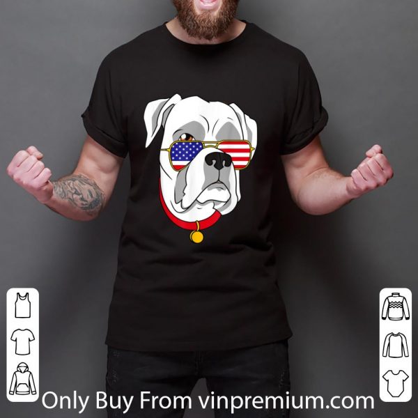 Hot White Boxer Dog Patriotic 4th Of July Women Men T- shirt 3