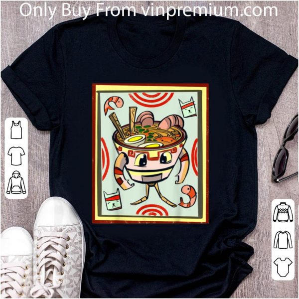 Official Kawaii Ramen Robot Anime Cat Shrimp Japanese Ramen Noodles T shirt 2