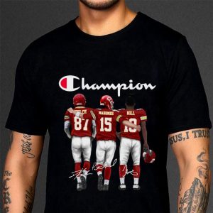 Original Champion Kansas City Chiefs Travis Kelce Patrick Mahomes II Tyreek Hill Signatures Shirt 6