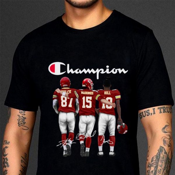 Original Champion Kansas City Chiefs Travis Kelce Patrick Mahomes II Tyreek Hill Signatures Shirt 3