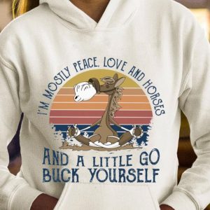 Premium Vintage Yoga i'm mostly peace love and horses and a little go buck yourself shirt 7