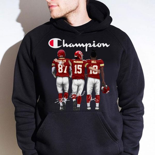Original Champion Kansas City Chiefs Travis Kelce Patrick Mahomes II Tyreek Hill Signatures Shirt 4