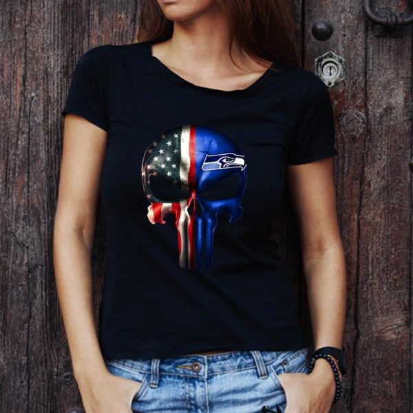 Awesome Punisher Skull American flag Seattle Seahawks shirt 1