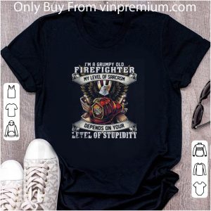 Hot I’m A Grumpy Old Firefighter My Level Of Sarcasm Depends On Your Level Of Stupidity shirt 4