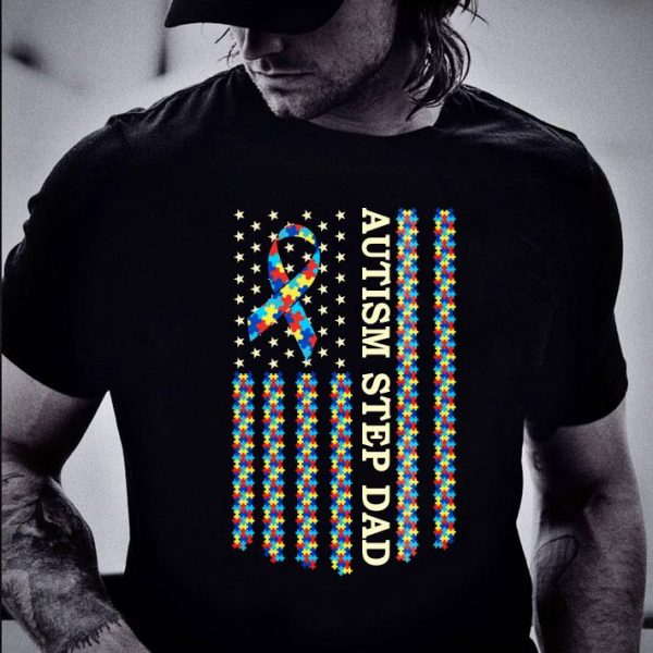 Best Autism Awareness Proud Autism Step Dad Vintage US Flag Gifts shirt 2