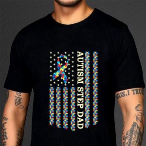 Best Autism Awareness Proud Autism Step Dad Vintage US Flag Gifts shirt 6
