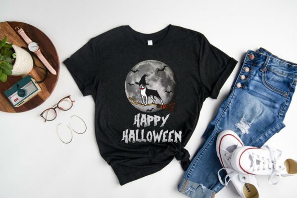 Boston Terrier Witch Happy Halloween Dog Lover Shirt Bat Shirt 1