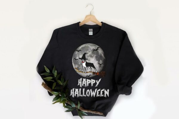 Boston Terrier Witch Happy Halloween Dog Lover Shirt Bat Shirt 2