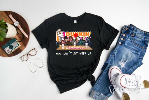Horror Character Dunkin’ Donuts You Can’t Sit With Us Halloween Shirt, Dunkin’ Donuts You Can’t Sit With Us Shirt scarecrow Shirt 1