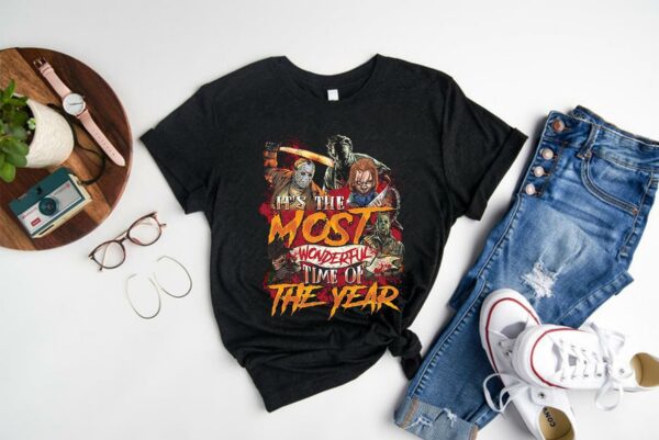 Jason Michael Freddy Chucky Shirt, Horror Characters Mashup Shirt, Most Wonderful Time Of The Year Horror shirt werewolf Shirt 1