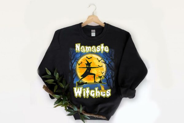 Namaste Witches Flying shirt, Nice Yoga Namaste Witches Halloween Yoga Shirt 2