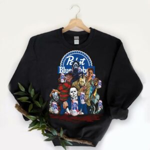 Pabst Blue Ribbon Horror Movie Characters Shirt, Horror Halloween Pabst Blue Ribbon Halloween Shirt skeleton Shirt 5