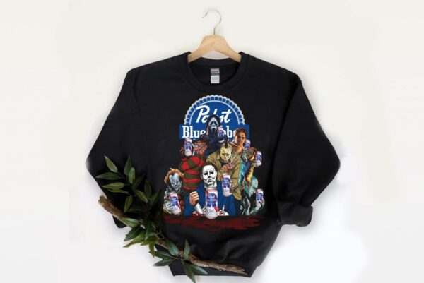 Pabst Blue Ribbon Horror Movie Characters Shirt, Horror Halloween Pabst Blue Ribbon Halloween Shirt skeleton Shirt 2