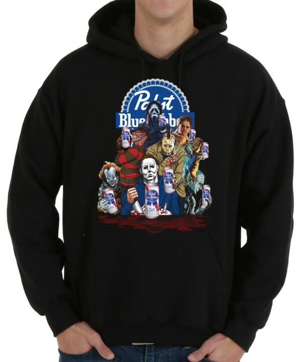 Pabst Blue Ribbon Horror Movie Characters Shirt, Horror Halloween Pabst Blue Ribbon Halloween Shirt skeleton Shirt 4