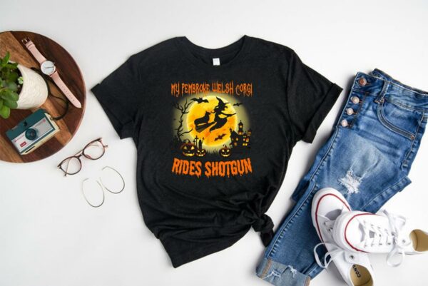 Rides Shotgun Halloween Shirt, Top My Pembroke Welsh Corgi Rides Shotgun Halloween Shirt 1