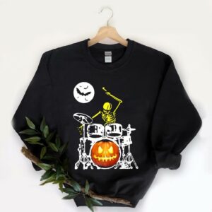 Skeleton Drummer Pumpkin Happy Halloween cemetery Shirt 5
