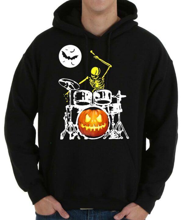 Skeleton Drummer Pumpkin Happy Halloween cemetery Shirt 4