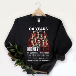 Vintage 4 Years 2017-2021 Money Heist 05 Seasons 41 Episode Signatures Shirt, 41 Money Heist Shirt 5