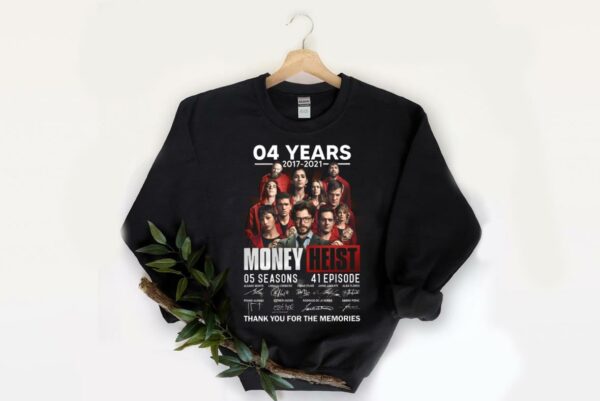 Vintage 4 Years 2017-2021 Money Heist 05 Seasons 41 Episode Signatures Shirt, 41 Money Heist Shirt 2