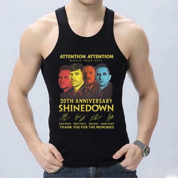 Vintage Attention World Tour Shirt, Attention World Tour 2021 20th Anniversary Shinedown Thank Memories Signatures Shirt 3