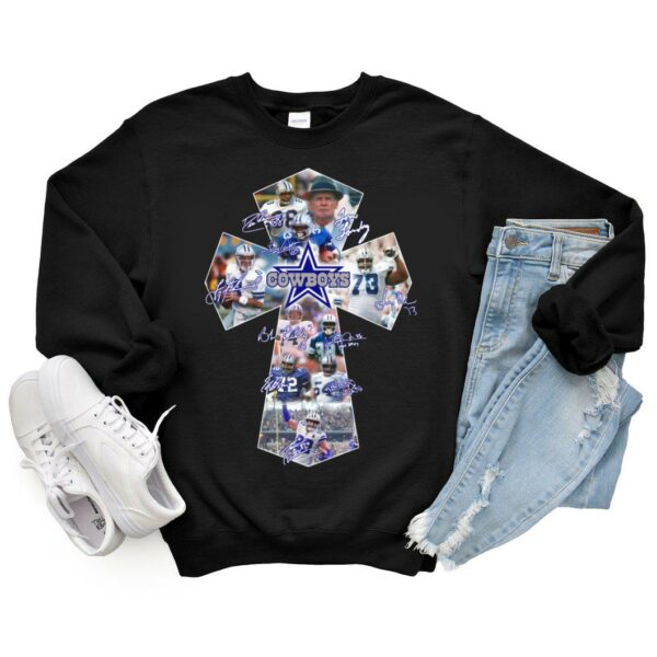 Vintage Dallas Cowboys Crucifix Shirt, Dallas Cowboys All Team Cross Signatures Shirt, Dallas Cowboys Jesus Shirt 6