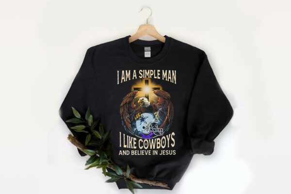 Vintage Eagles Shirt, I Believe In Jesus Shirt, I Am Simple Man I Like Cowboys And Believe In Jesus Shirt 2