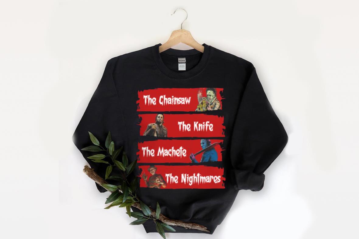 Vintage Horror Characters The Chainsaw The Knife The Machete The Nightmares Shirt, Horror Chainsaw Characters Shirt 2