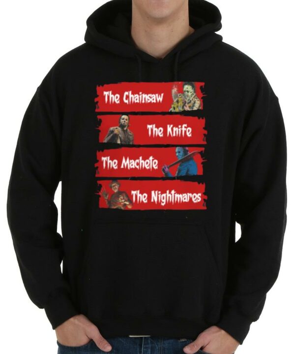 Vintage Horror Characters The Chainsaw The Knife The Machete The Nightmares Shirt, Horror Chainsaw Characters Shirt 4